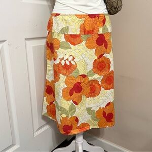 Y2K White and Orange Floral A-Line Skirt